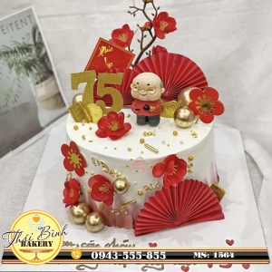 Bánh kem hoa mai đỏ mừng thọ ông 80 tuổi