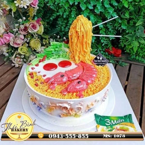 Bánh kem tạo hình tô mì tôm 3 miền đặc biệt tặng gia đình