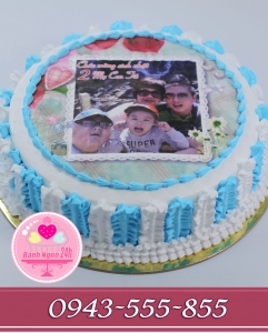 Bánh in ảnh gia đình vui vẻ tông xanh nước biển