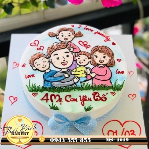 Bánh kem vẽ gia đình 5 người tặng Bố yêu