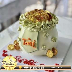 Bánh kem dựng hình túi tiền vía thần tài