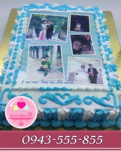 bánh kem in ảnh 2 mẹ con tặng sinh nhật bố yêu