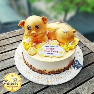 bánh kem 3d tạo hình con lợn vàng tặng sinh nhật