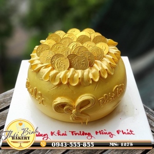 Bánh kem tạo hình 3D hũ vàng ngày vía thần tài