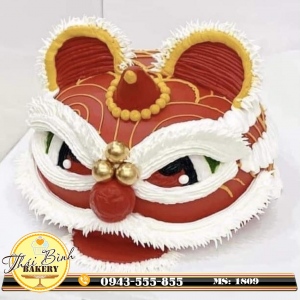Bánh kem dựng hình đầu lân đỏ