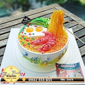 Bánh kem tạo hình tô mì tôm Omachi 2 trứng,2 tôm đặc biệt tặng gia đình