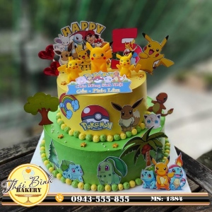 mẫu bánh kem 2 tầng pikachu