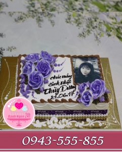 bánh sinh nhật in ảnh tặng bạn gái tông tím trắng