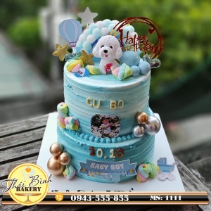 Bánh kem con chó 2 tầng đơn giản tặng con Minh Đạt 3 tuổi