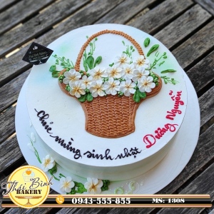 Bánh kem vẽ bó hoa mai đơn giản, sang chảnh tặng bạn Dương Nguyễn