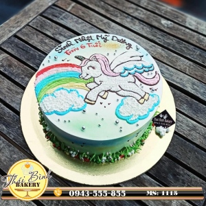 Bánh kem vẽ ngựa pony 7 sắc cầu vồng mừng sinh nhật con Mỹ Dương 6 tuổi