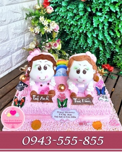 Bánh kem tạo hình 3d tặng sinh nhật 2 bé gái dễ thương
