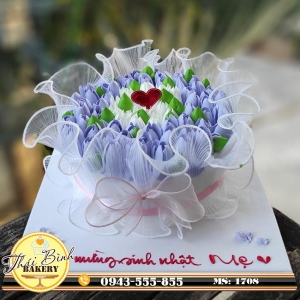 bánh kem hoa tuylip tím trắng